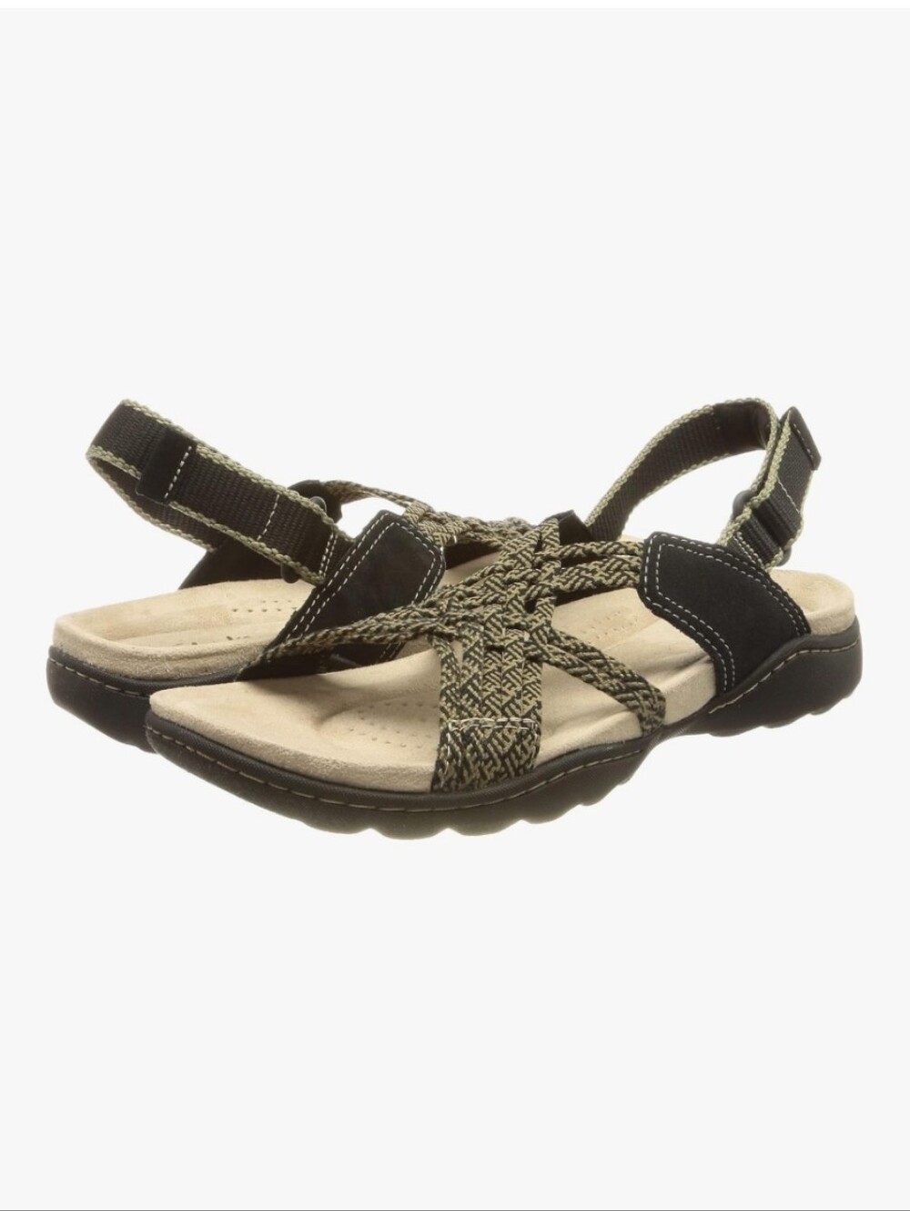 Clarks Amanda Ease Black Combo Braided Slingback Sandals 6W